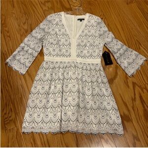 Highline NEW long sleeve white dress black accent lace look bell sleeves women L